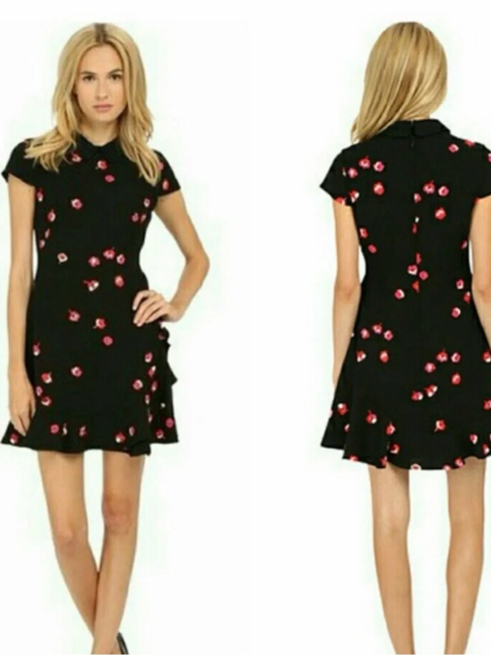 Kate Spade New York Black Floral Asymmetric Ruffle Mini Dress Size 12